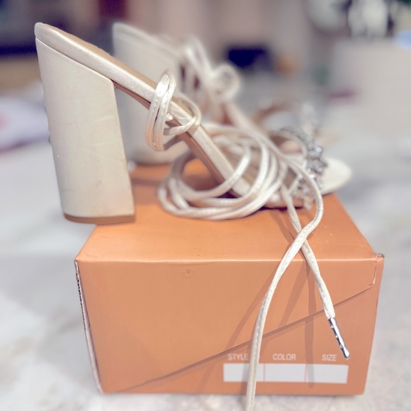 “Be Mine” (ASOS) Ivory Satin Jewelled Bridal Heels - Picture 3 of 5